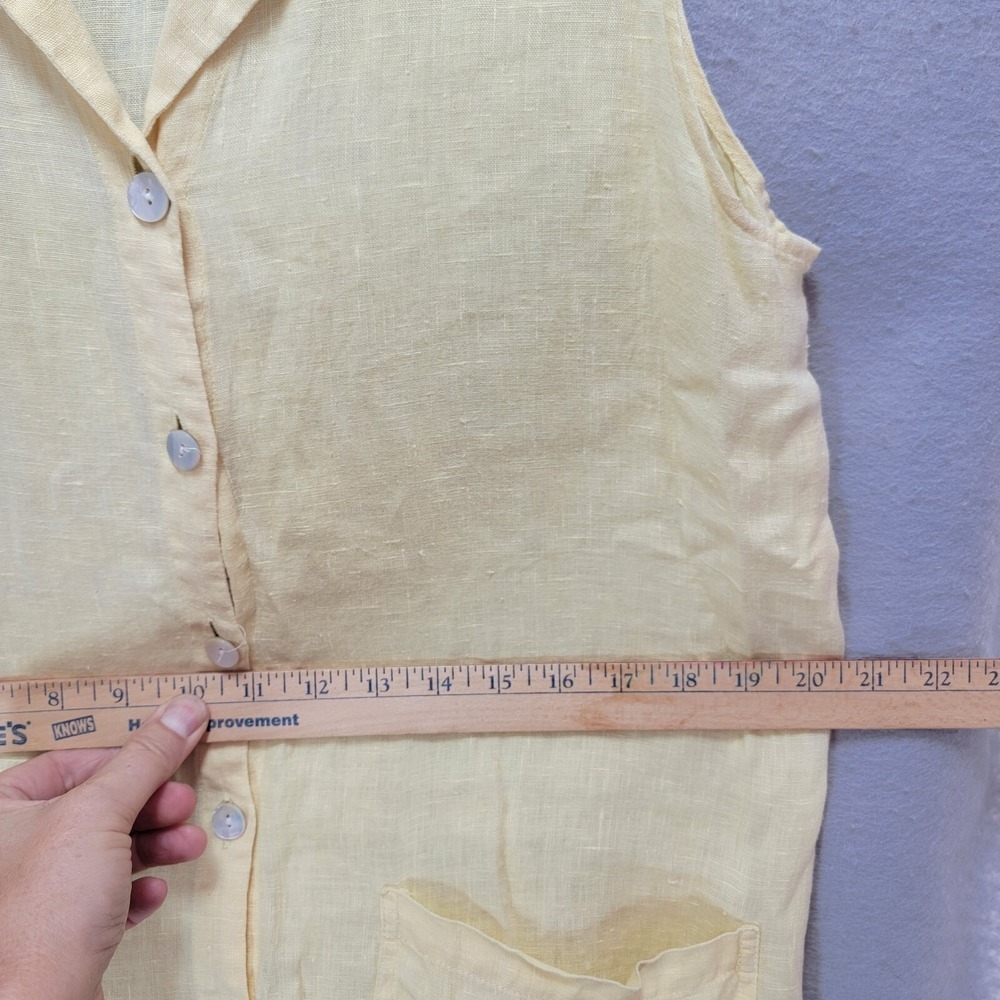 Flax Linen Tunic Top Women S Button Collar Pockets Yellow Quiet Luxury Lagenlook - Picture 11 of 14